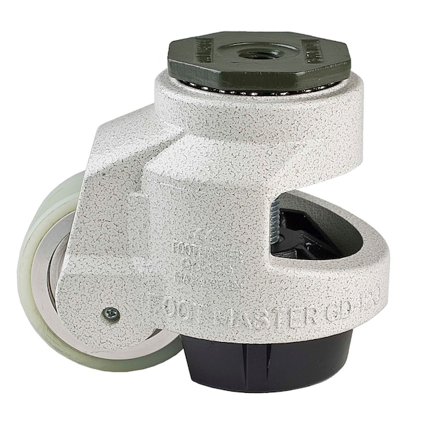 Leveling Caster, 75 mm Polyurethane Wheel, M16x2.0P Stem, Swivel, 1000 kg Cap, Al Foot Pad, Ivory